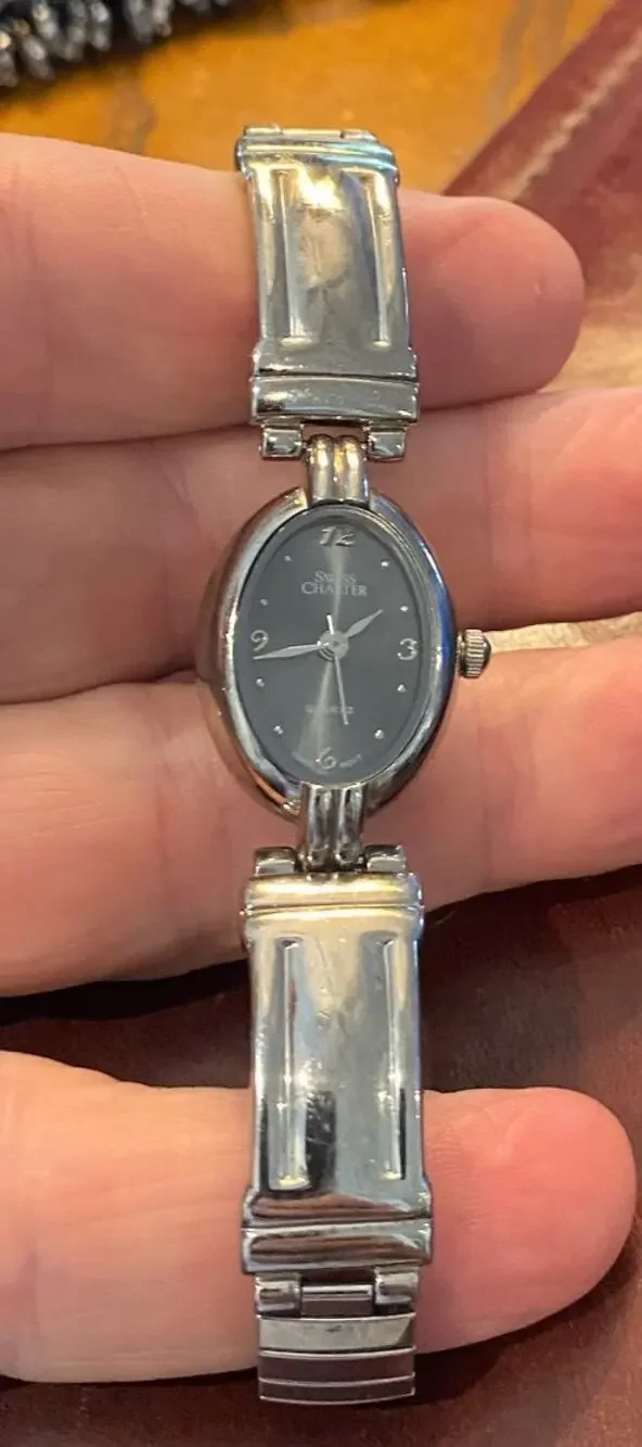 Women's 18mm Silver Tone swiss charter Watch, Black Face